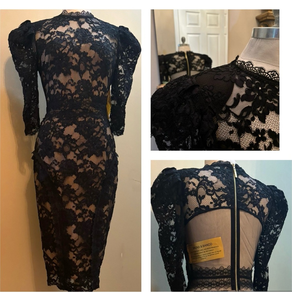 Bronx & Banco semi formal or evening lace dress with lining see-through back